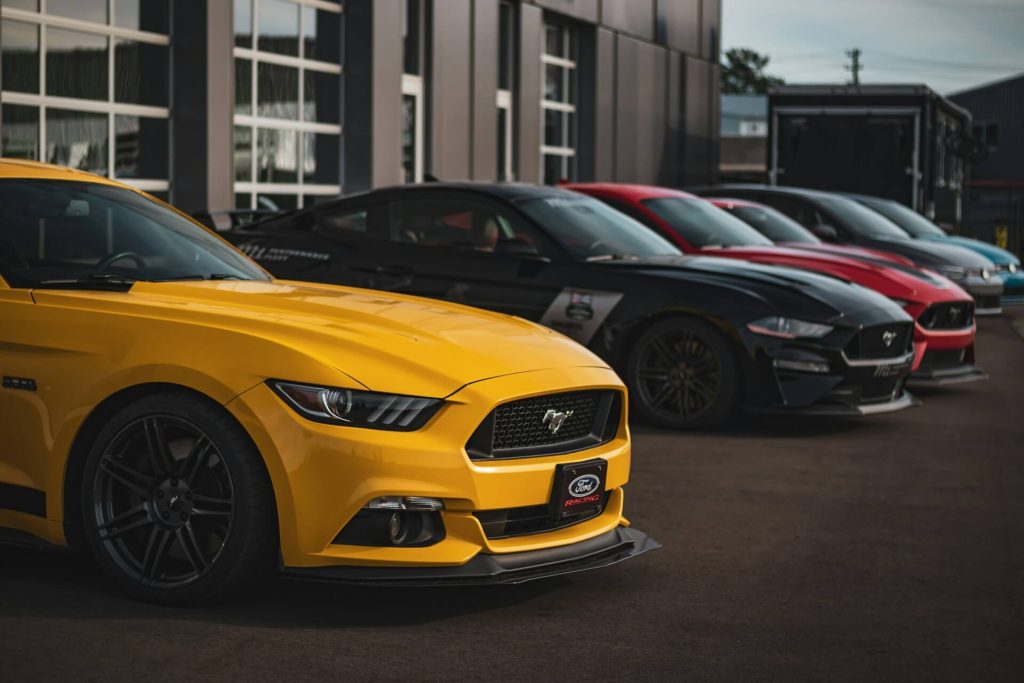 yellow mustang car show